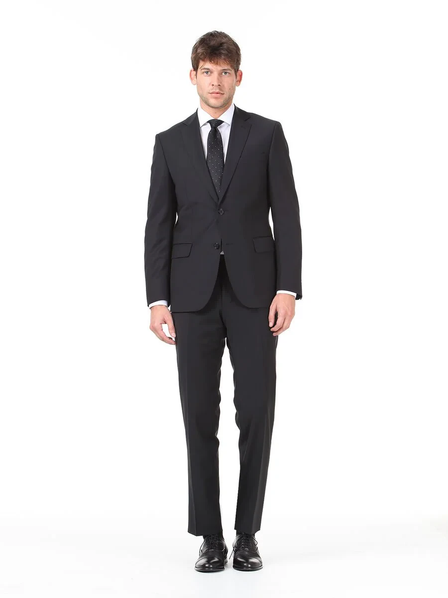 Black Modern Fit Wool Blended Suit - 3
