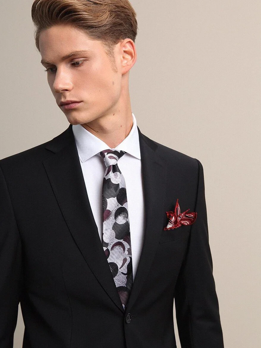 Black Modern Fit Wool Blended Suit - 3
