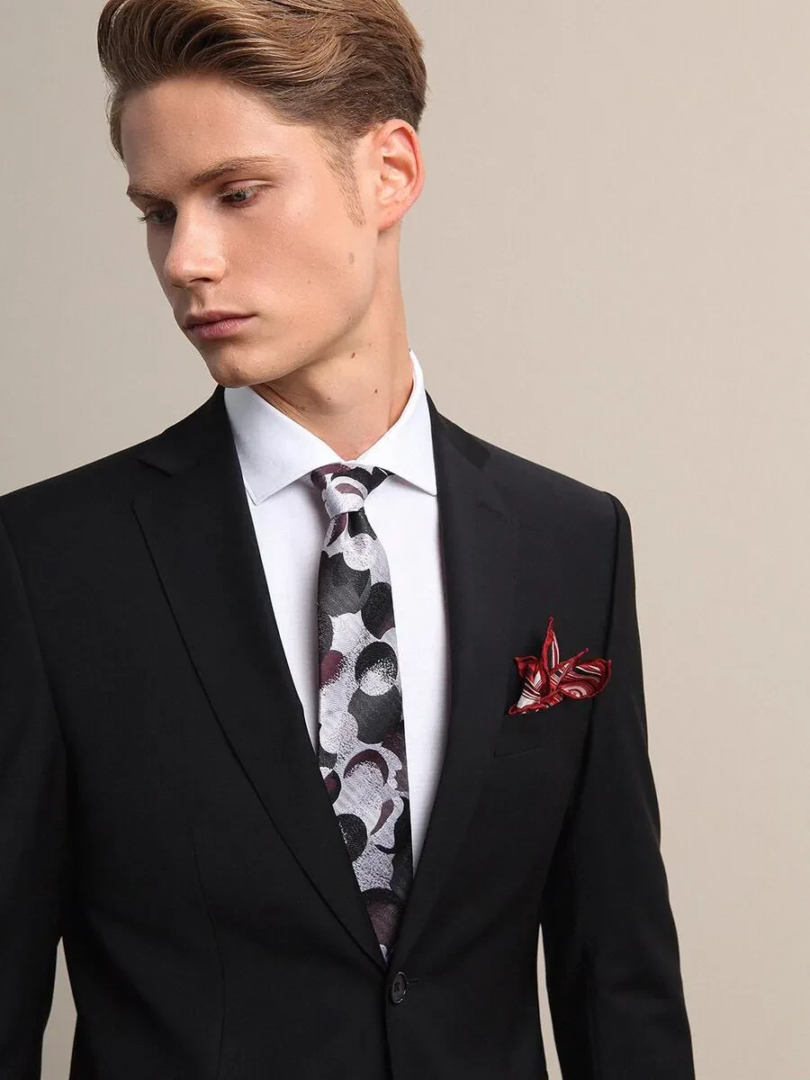 Black Modern Fit Wool Blended Suit - 3