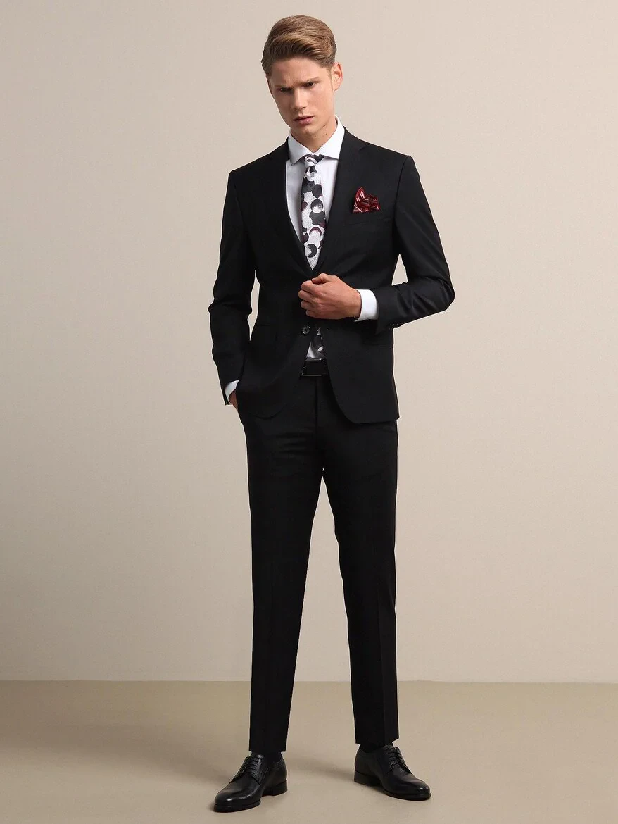 Black Modern Fit Wool Blended Suit - 4
