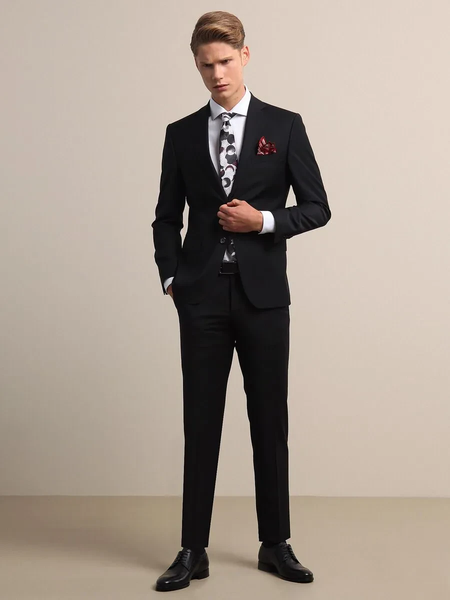 Black Modern Fit Wool Blended Suit - 4