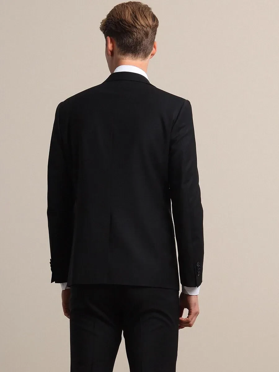 Black Modern Fit Wool Blended Suit - 5