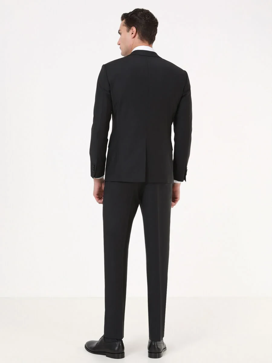 Black Modern Fit Wool Blended Suit - 5