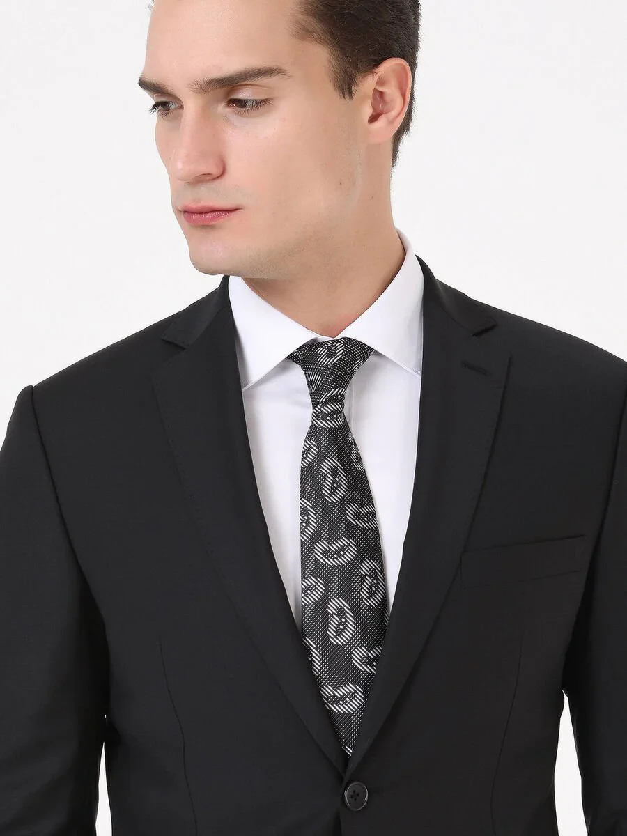Black Modern Fit Wool Blended Suit - 3