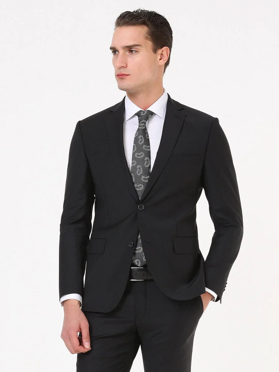 Black Modern Fit Wool Blended Suit - 4