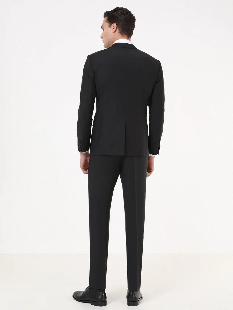 Black Modern Fit Wool Blended Suit - 5