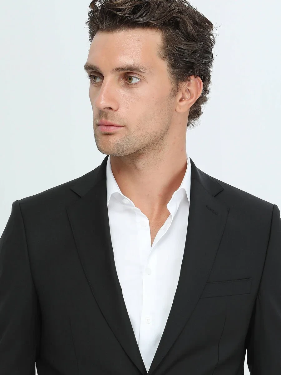 Black Modern Fit Wool Blended Suit - 4