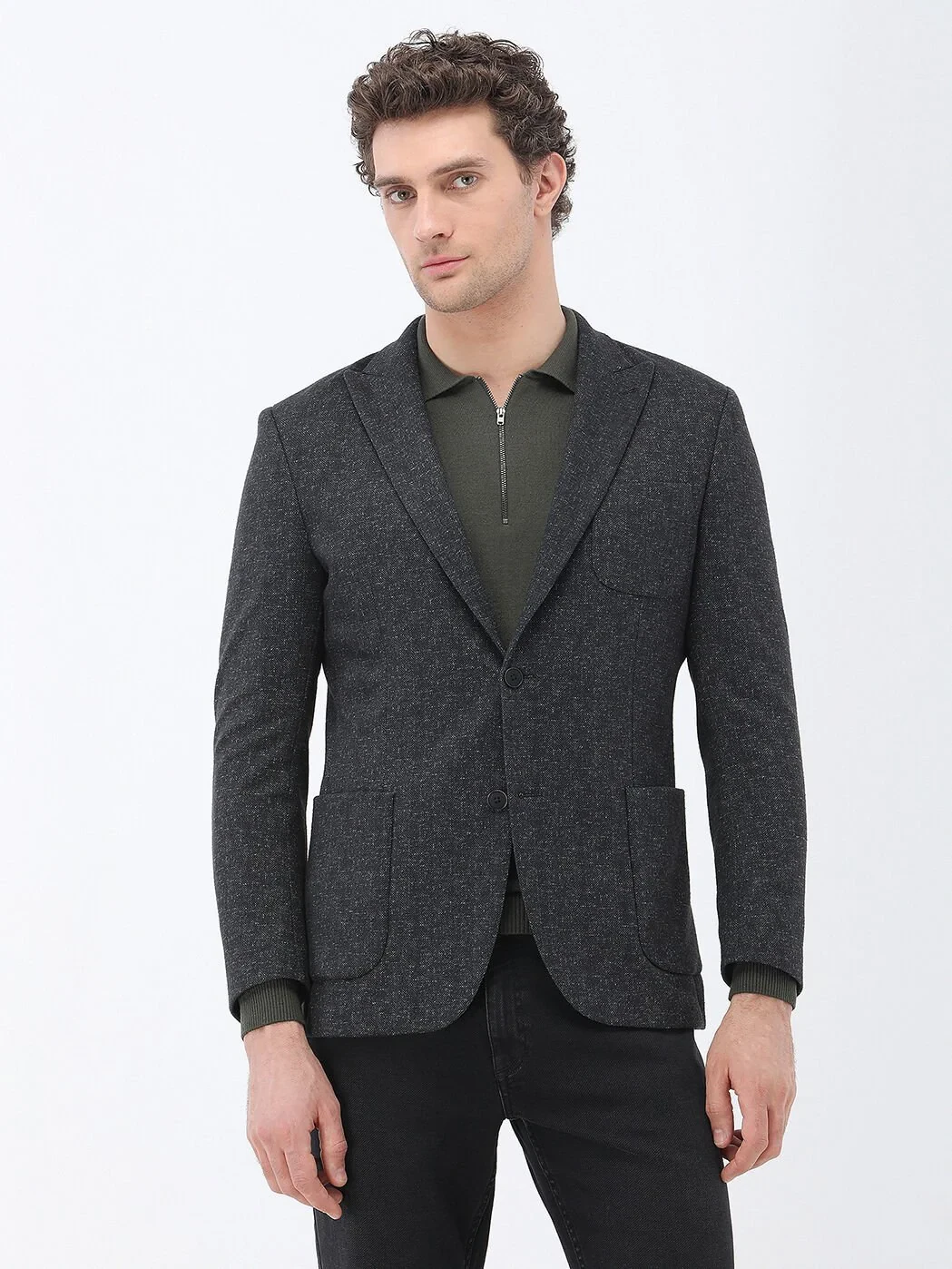 Black Patterned Modern Fit Jacket - 2