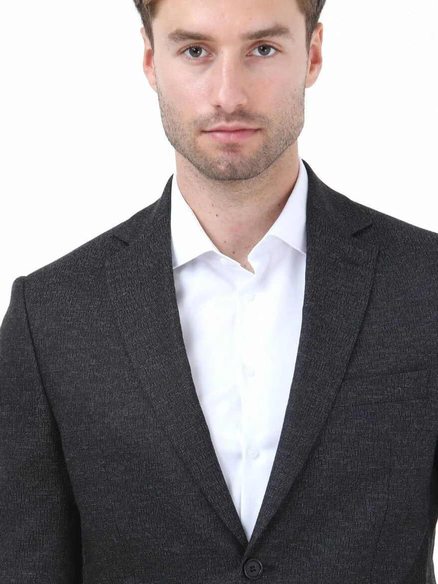 Black Patterned Modern Fit Suit - 3