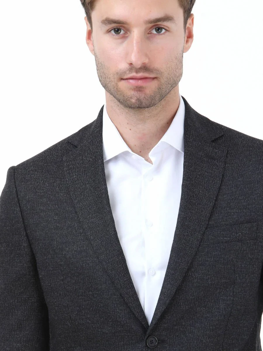 Black Patterned Modern Fit Suit - 3