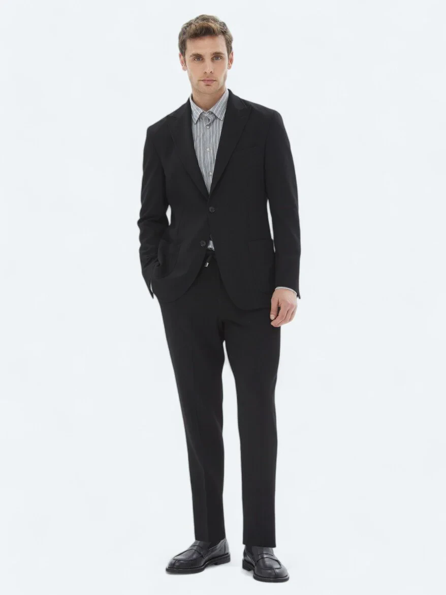 Black Patterned Modern Fit Suit - 2