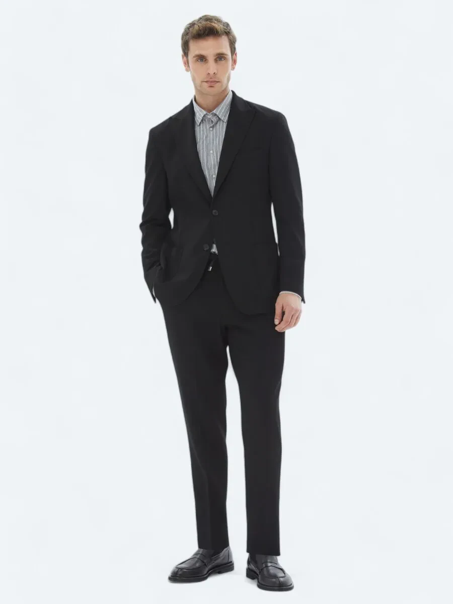 Black Patterned Modern Fit Suit - 2