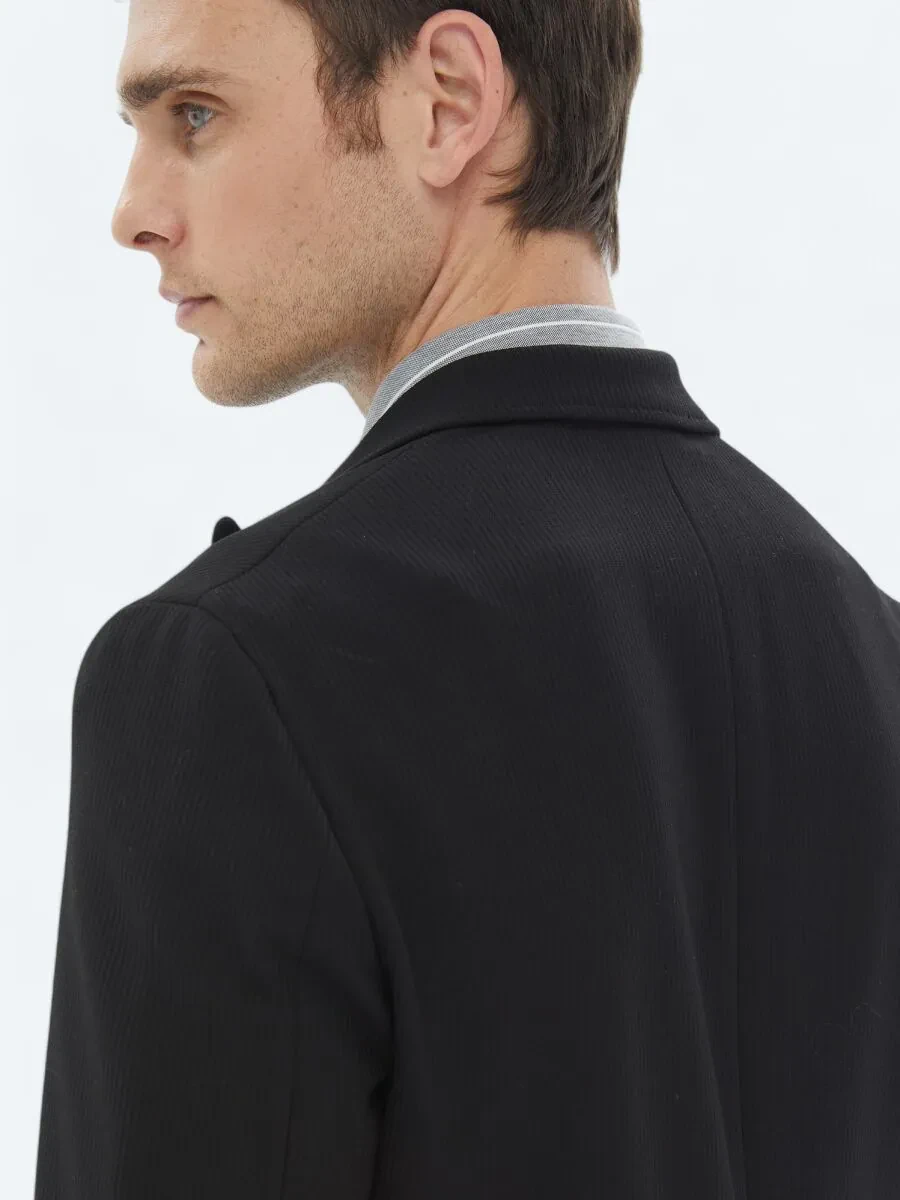 Black Patterned Modern Fit Suit - 6