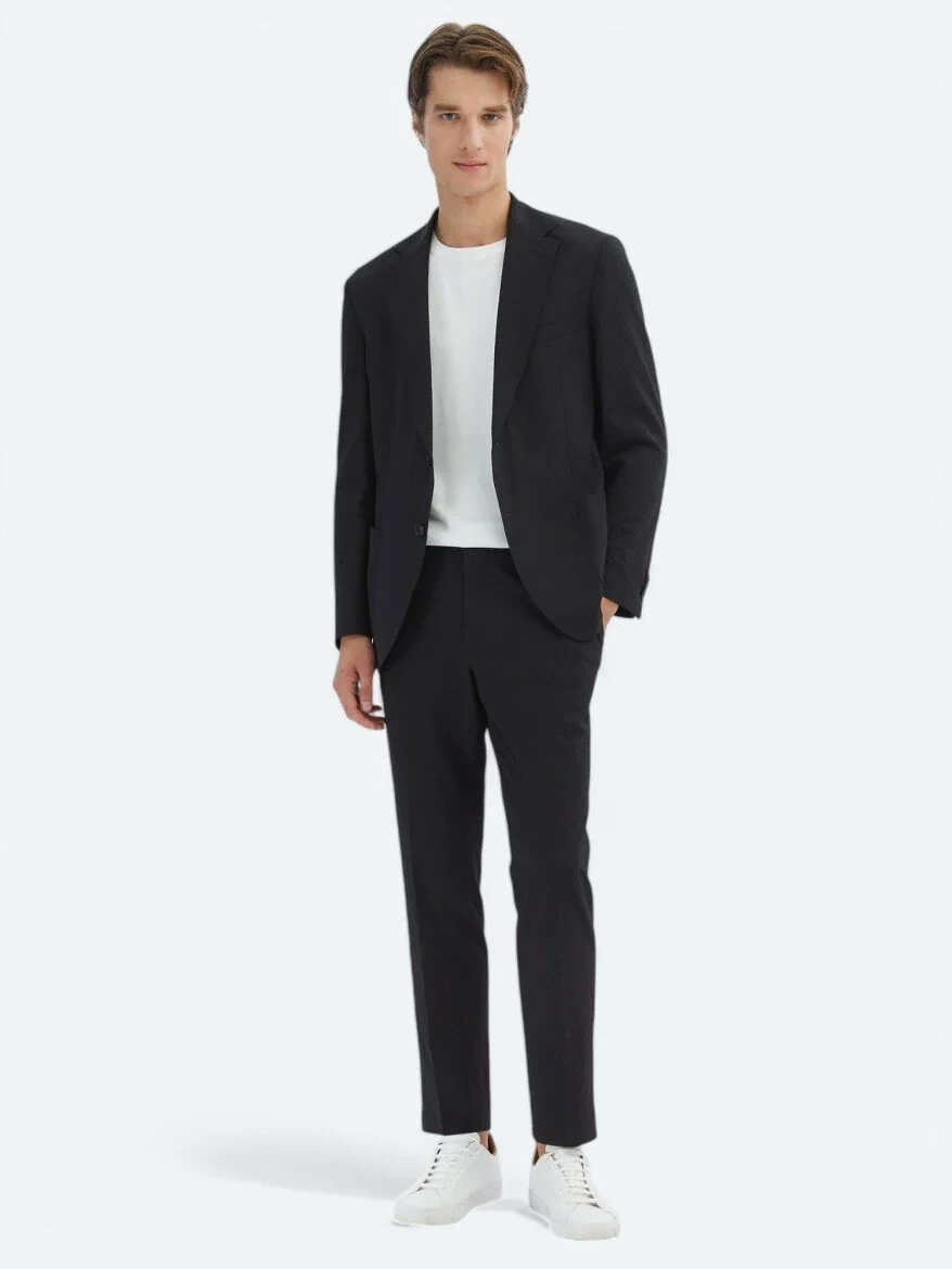 Black Patterned Modern Fit Suit - 2