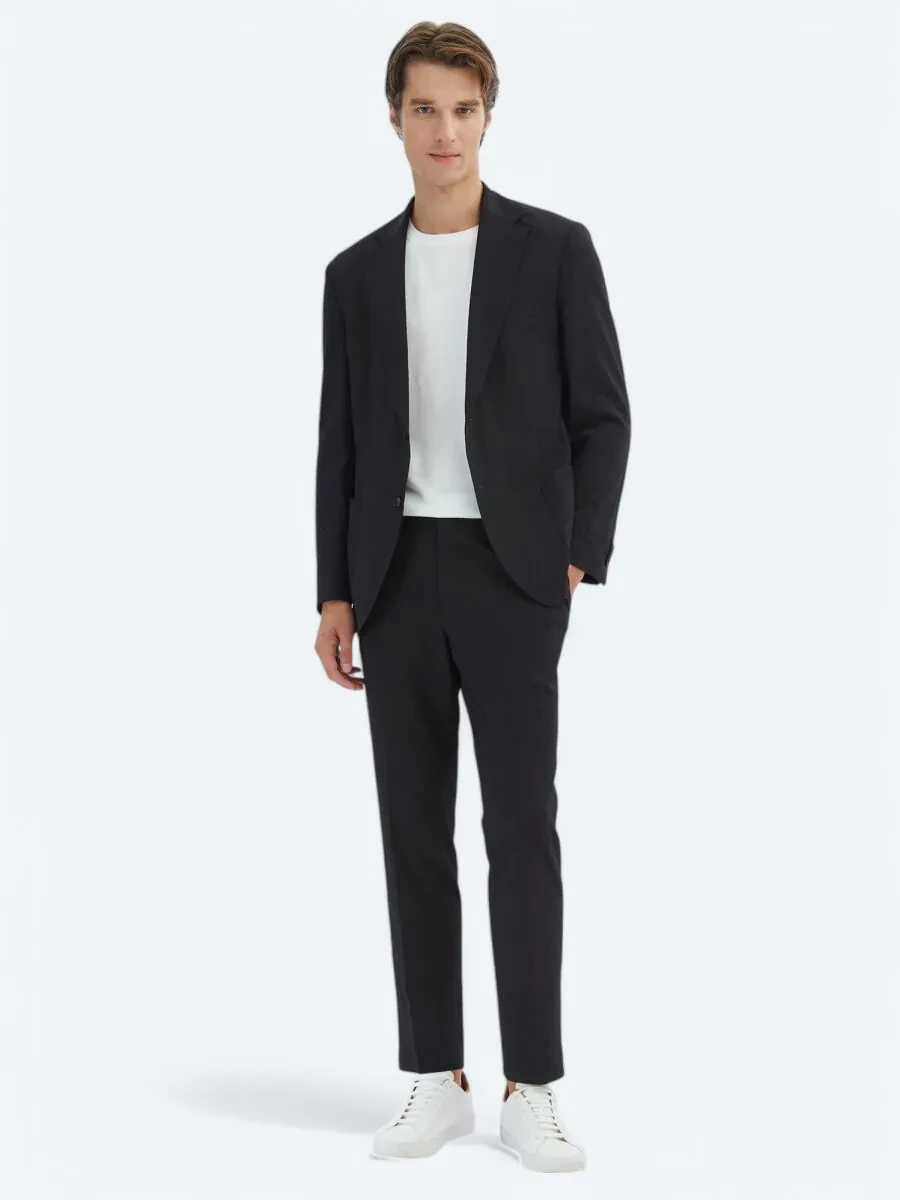 Black Patterned Modern Fit Suit - 2