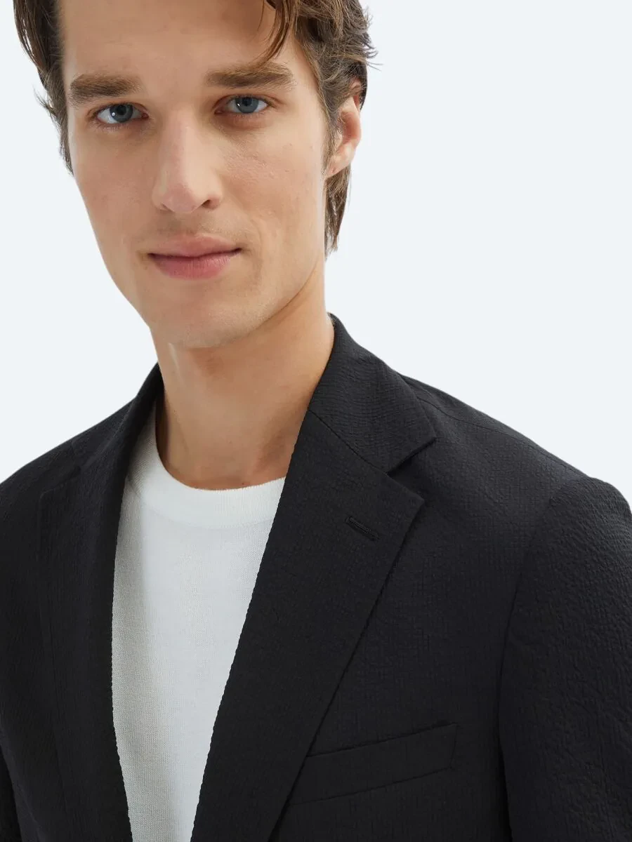 Black Patterned Modern Fit Suit - 3