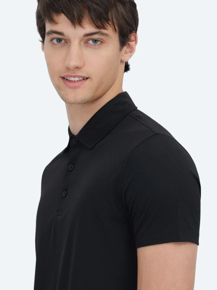 Black Patterned Polo Neck T-Shirt 