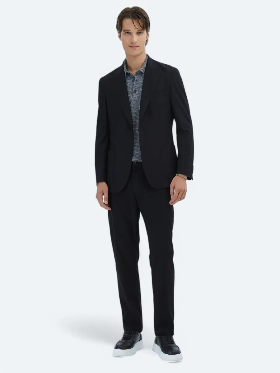 Black Patterned Regular Fit Jacket - 3