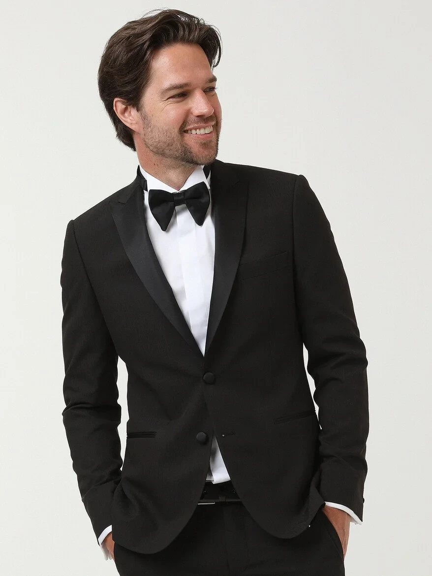 Black Patterned Slim Fit Double Breasted Collar Weaving Tuxedo - 2