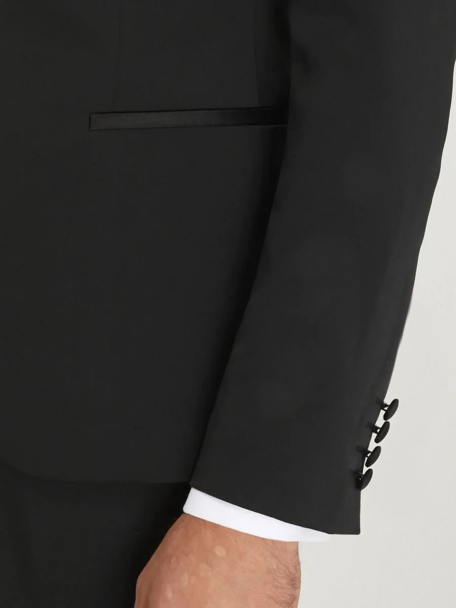 Black Patterned Slim Fit Shawl Collar Weaving Tuxedo - 4
