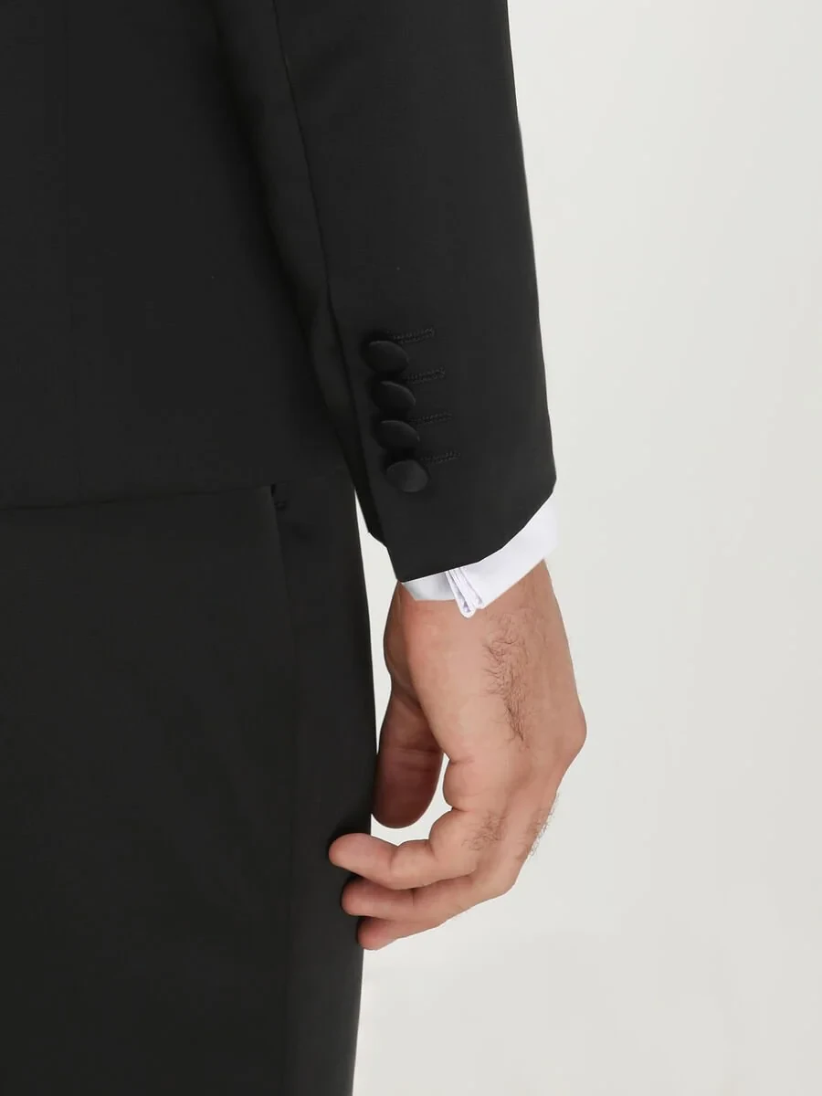 Black Patterned Slim Fit Shawl Collar Weaving Tuxedo - 5