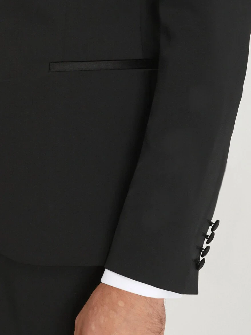 Black Patterned Slim Fit Shawl Collar Weaving Tuxedo - 5