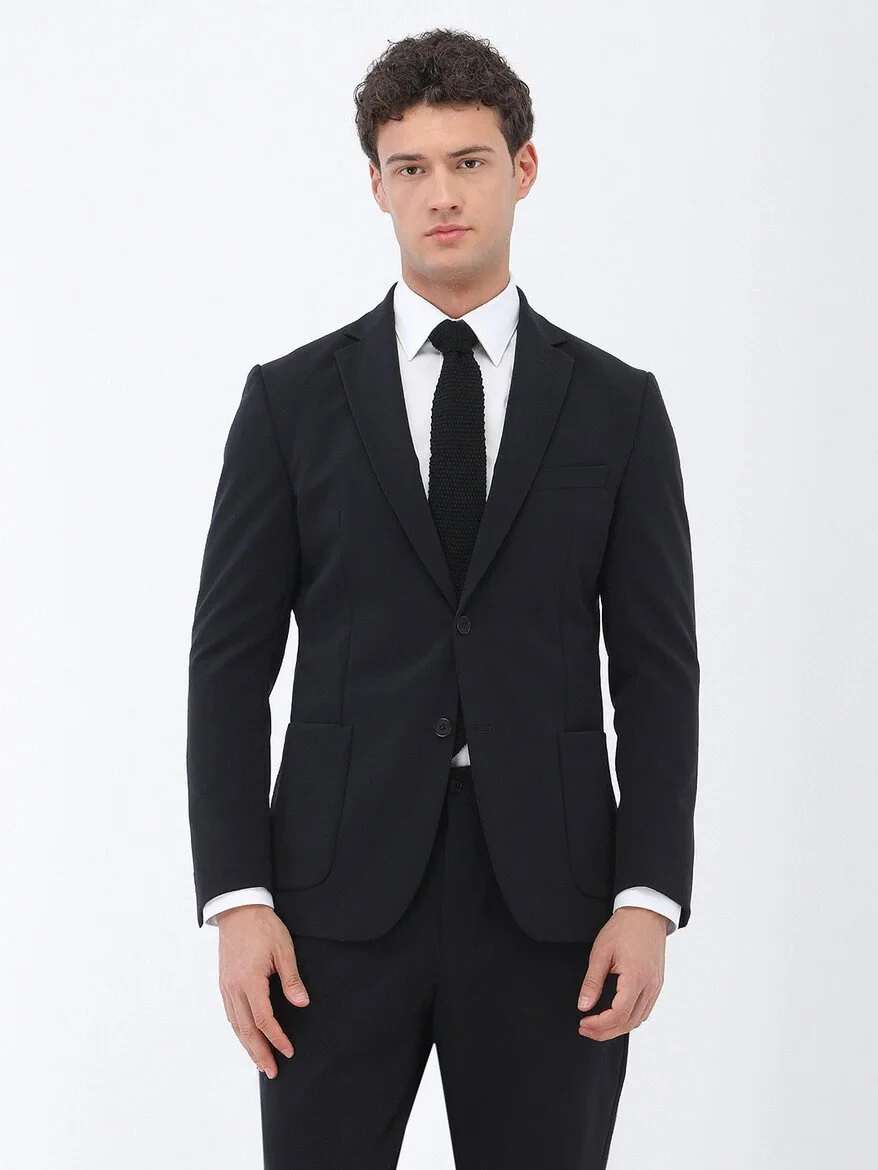 Black Plain Comfort Fit Suit - 1