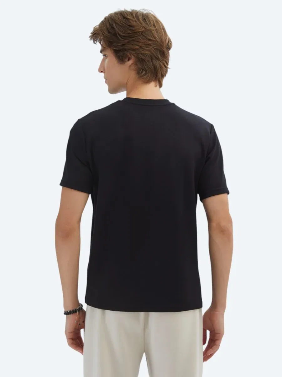 Black Plain Crew Neck T-Shirt - 5