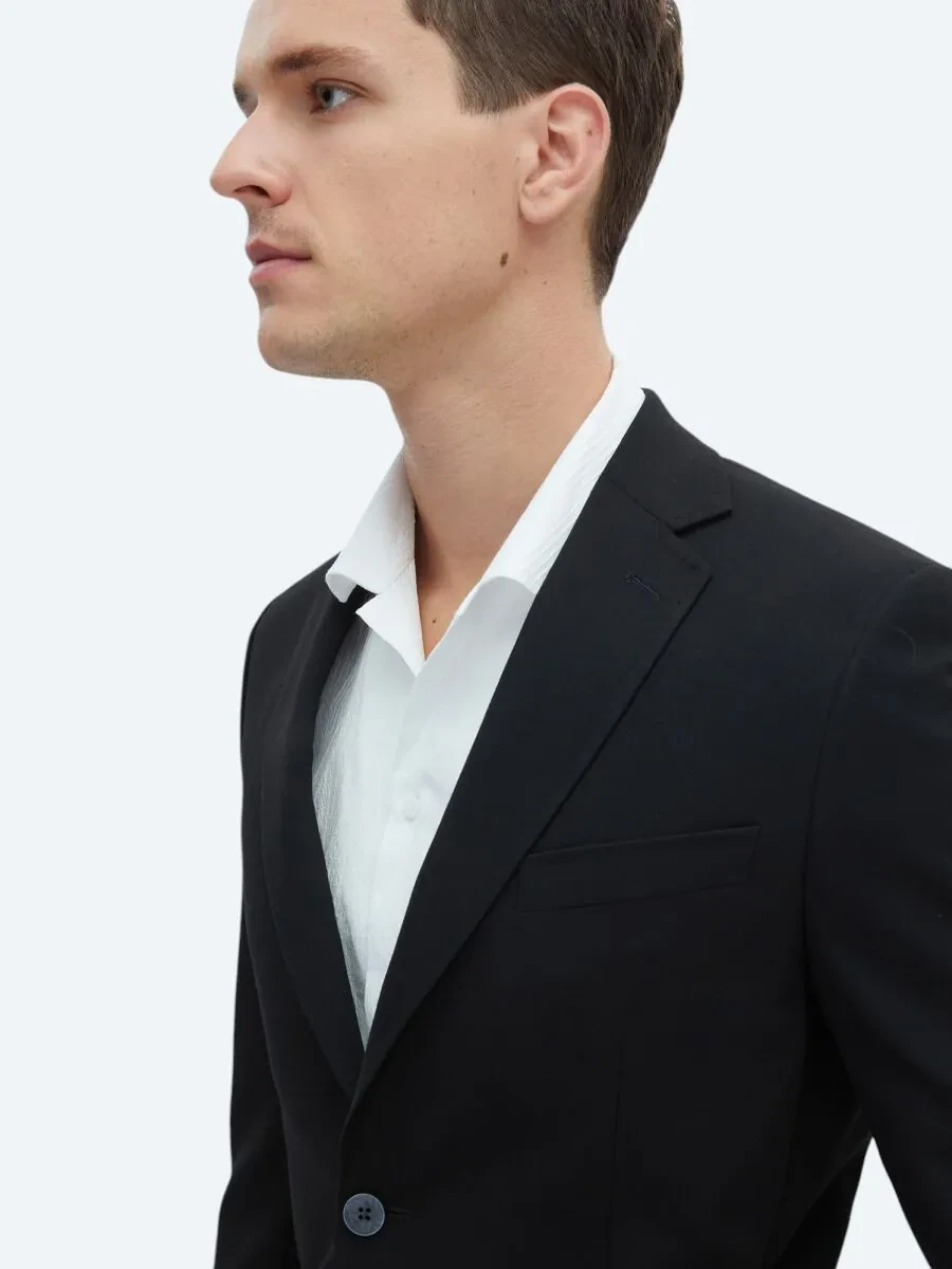 Black Plain Fitted Fit Suit - 5