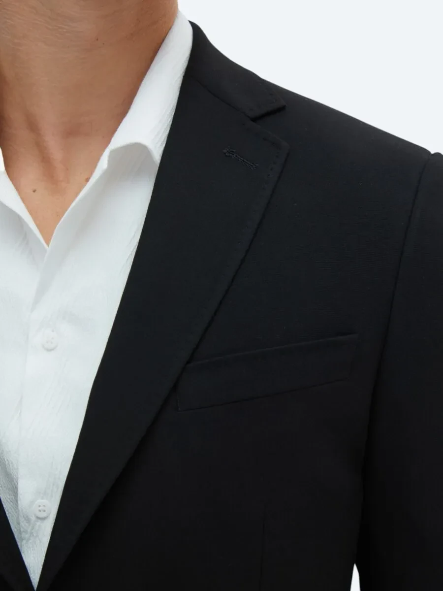 Black Plain Fitted Fit Suit - 7