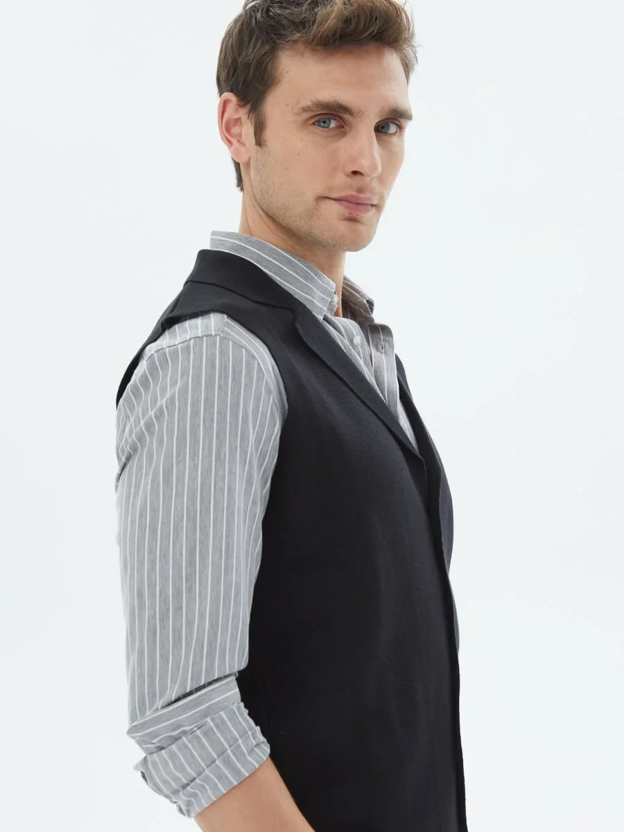 Black Plain Knitting Knit Vest - 5