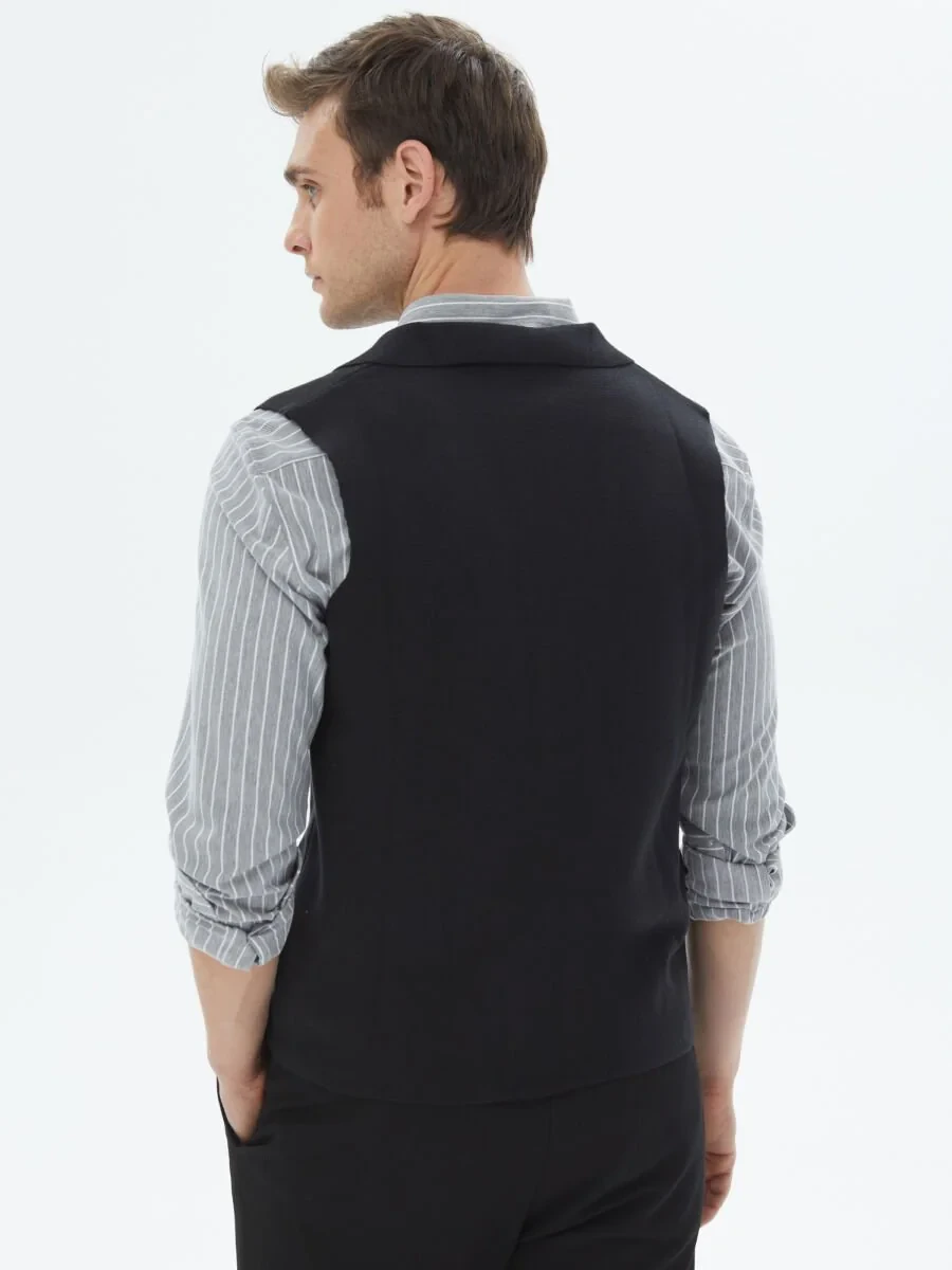 Black Plain Knitting Knit Vest - 7