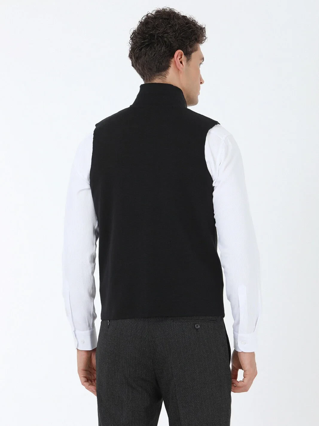Black Plain Knitting Knit Vest - 4