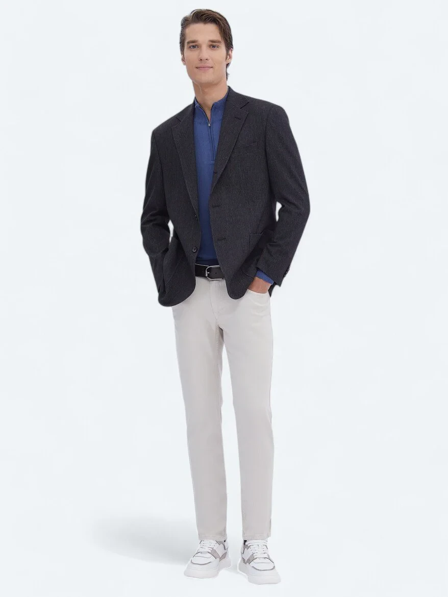 Black Plain Modern Fit Cotton Blended Suit - 3