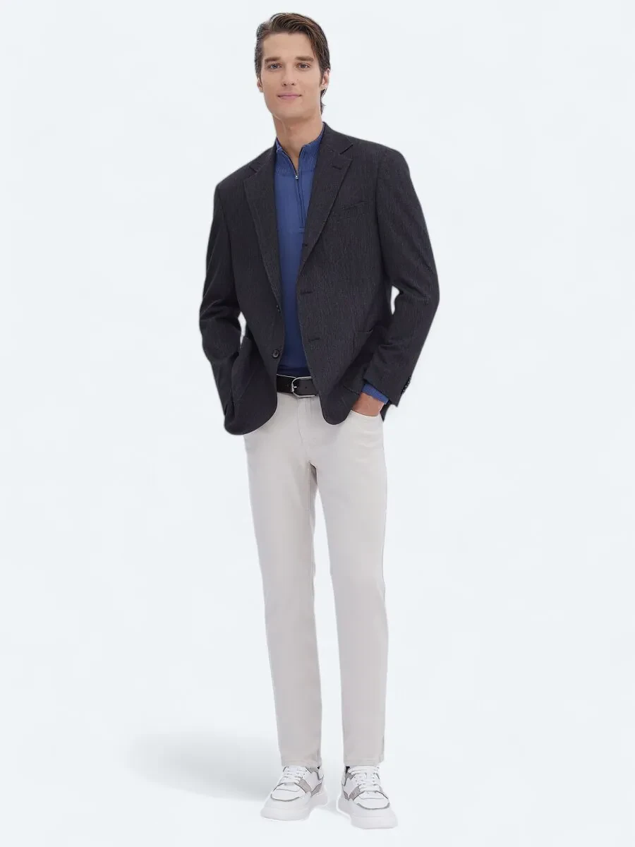 Black Plain Modern Fit Cotton Blended Suit - 3