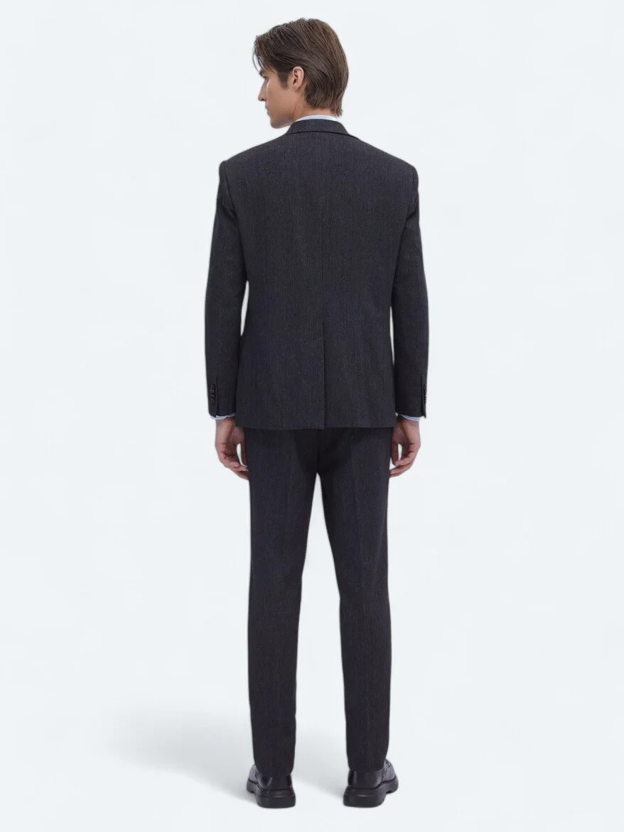 Black Plain Modern Fit Cotton Blended Suit - 9