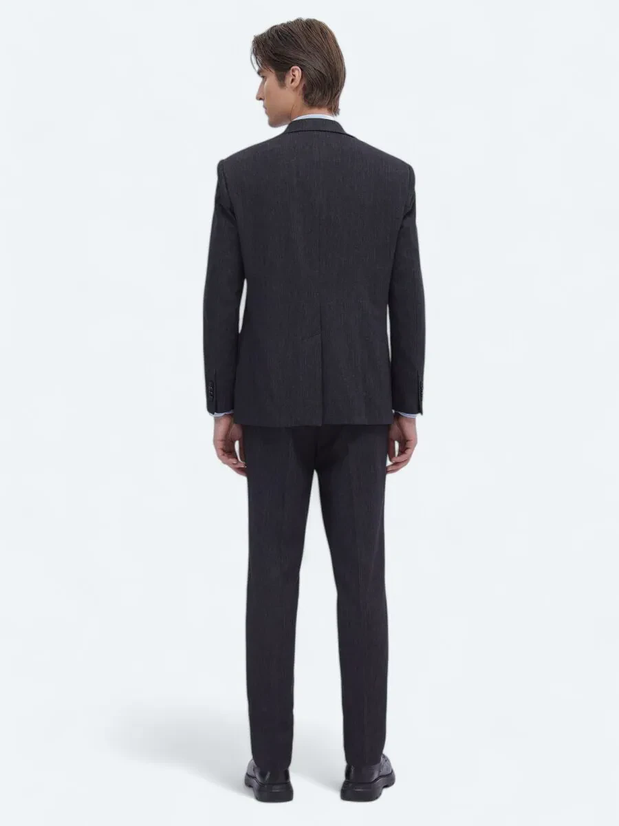 Black Plain Modern Fit Cotton Blended Suit - 9