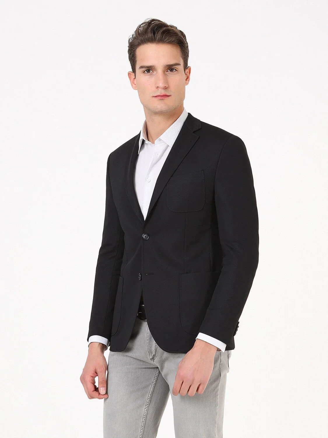 Black Plain Modern Fit Jacket - 1