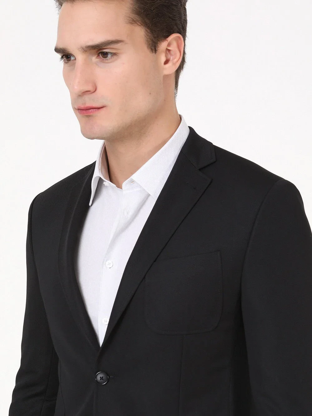 Black Plain Modern Fit Jacket - 2