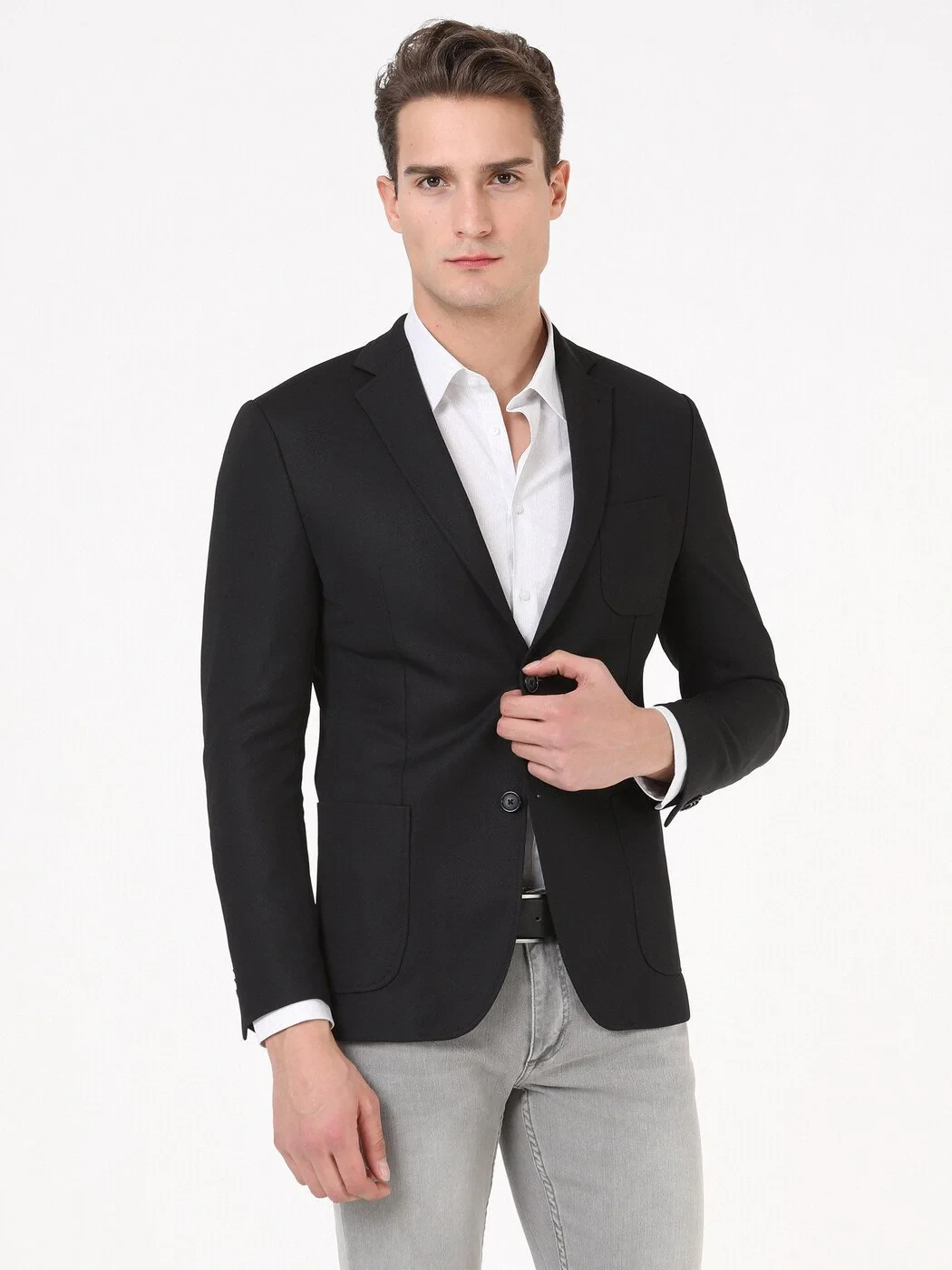 Black Plain Modern Fit Jacket - 3