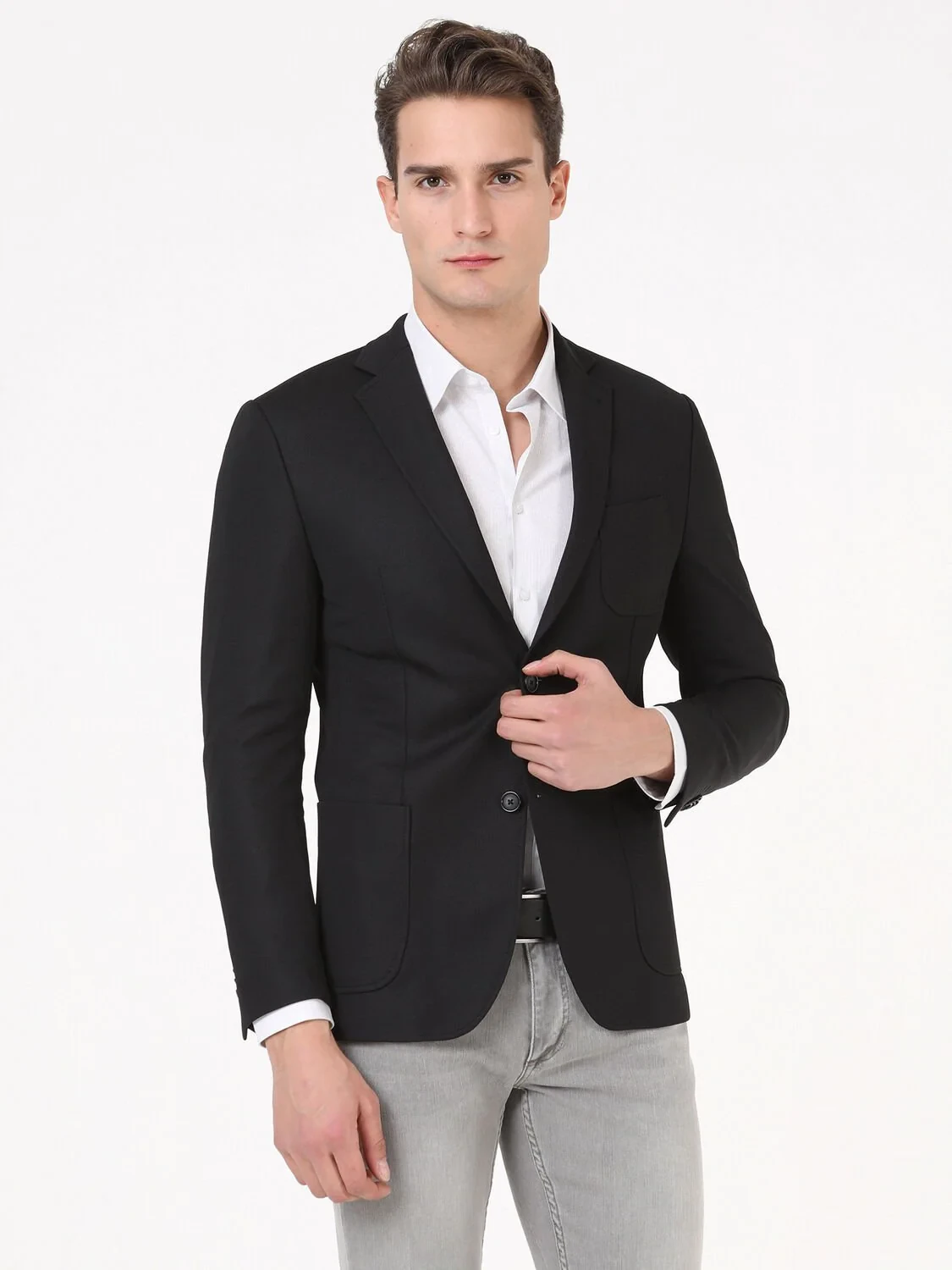 Black Plain Modern Fit Jacket - 3