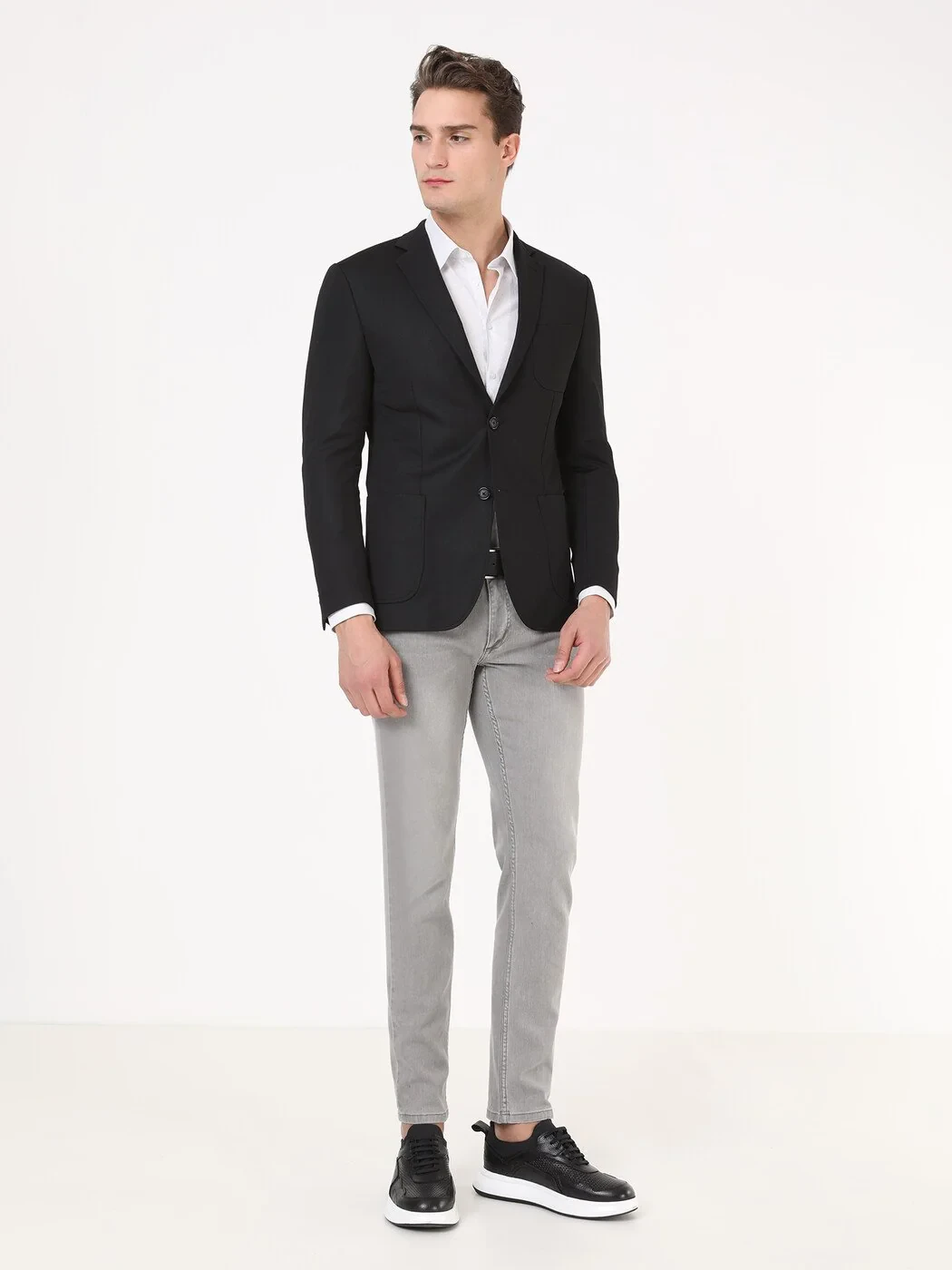Black Plain Modern Fit Jacket - 4