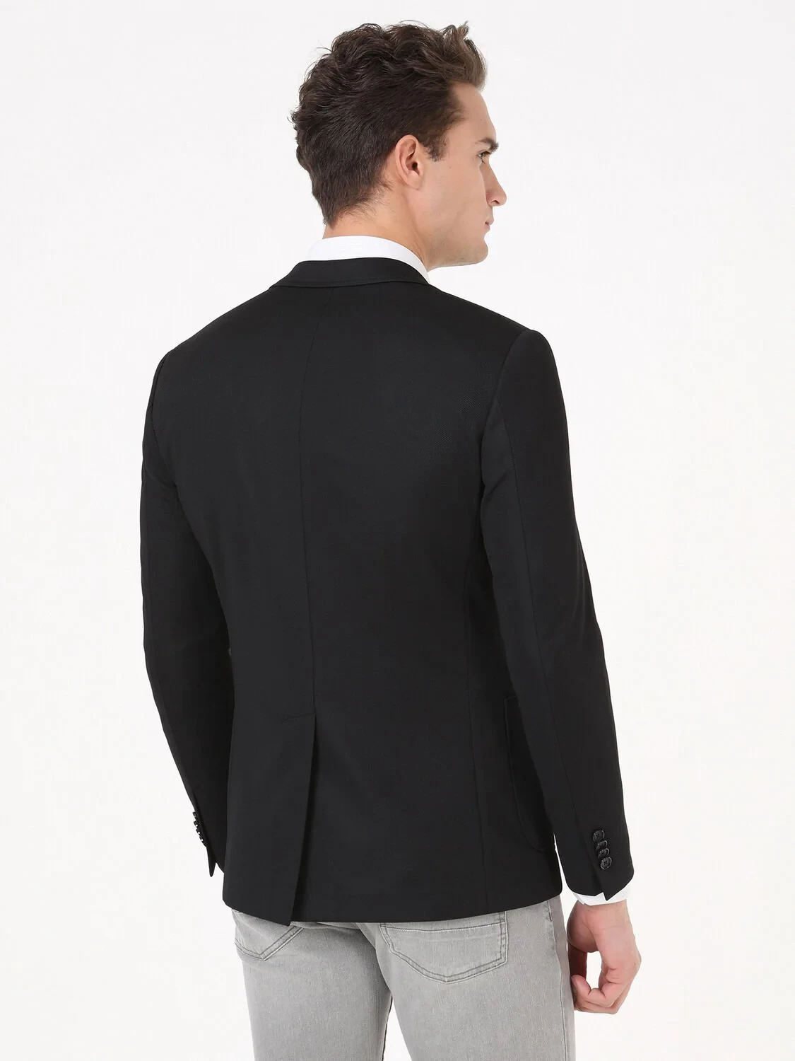 Black Plain Modern Fit Jacket - 5