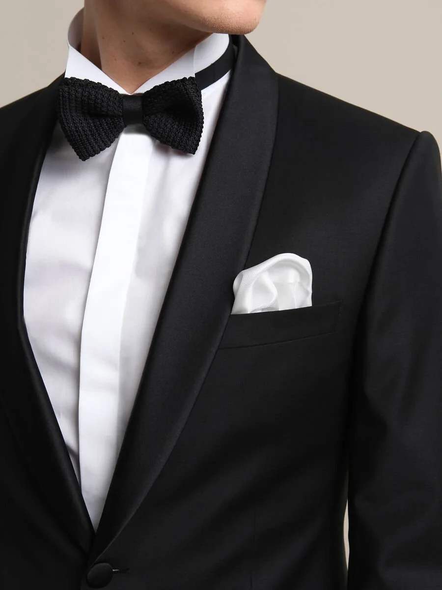 Black Plain Modern Fit Shawl Collar Weaving Tuxedo - 3