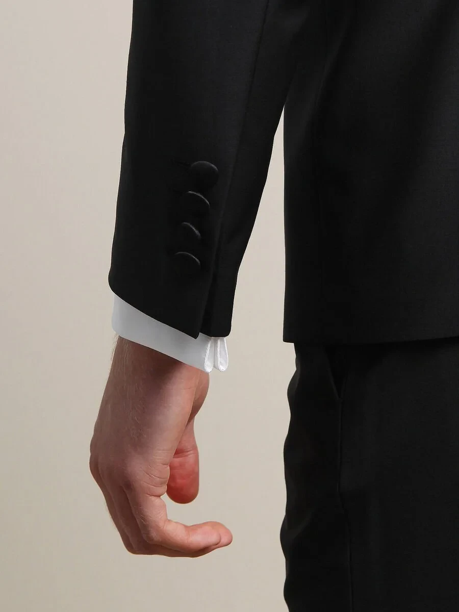 Black Plain Modern Fit Shawl Collar Weaving Tuxedo - 4