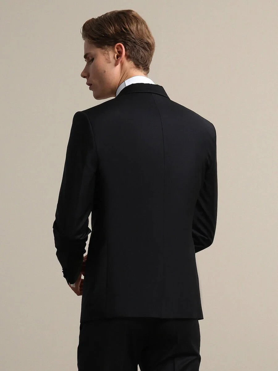 Black Plain Modern Fit Shawl Collar Weaving Tuxedo - 5