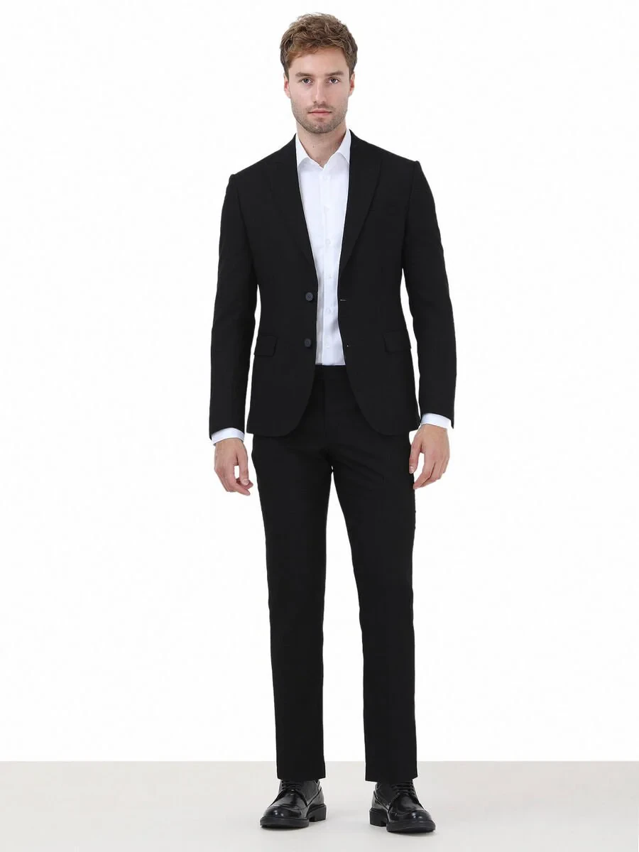 Black Plain Modern Fit Suit - 3