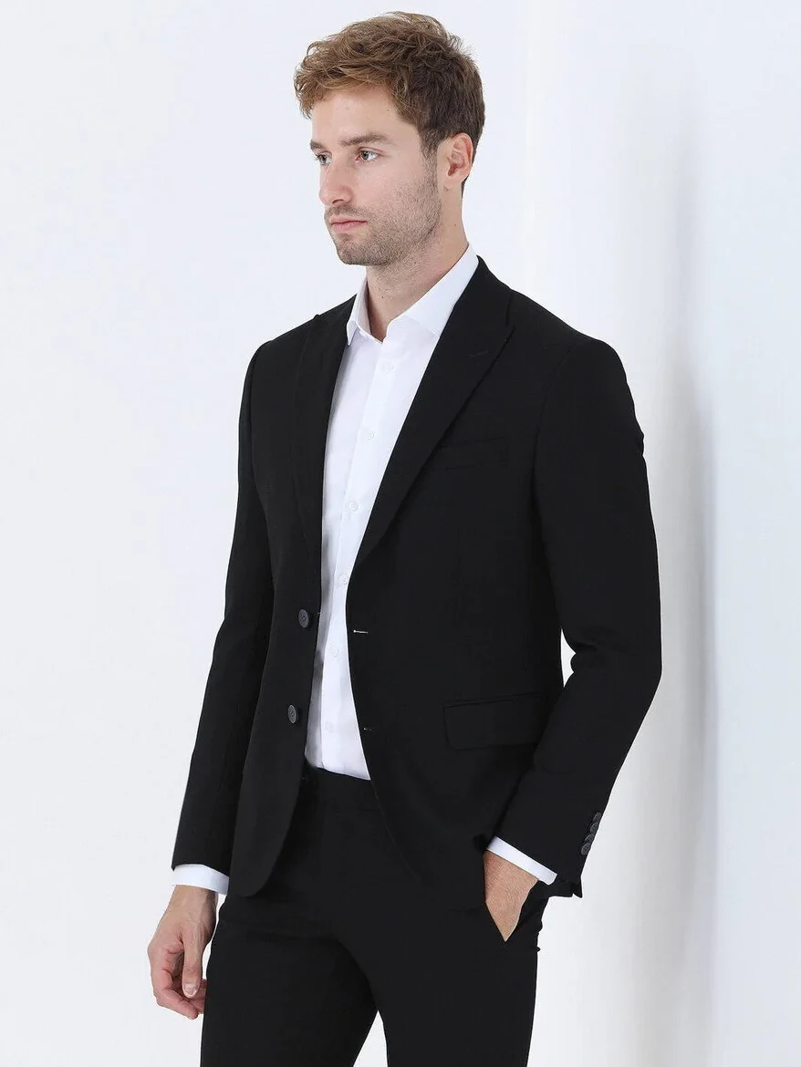 Black Plain Modern Fit Suit - 4