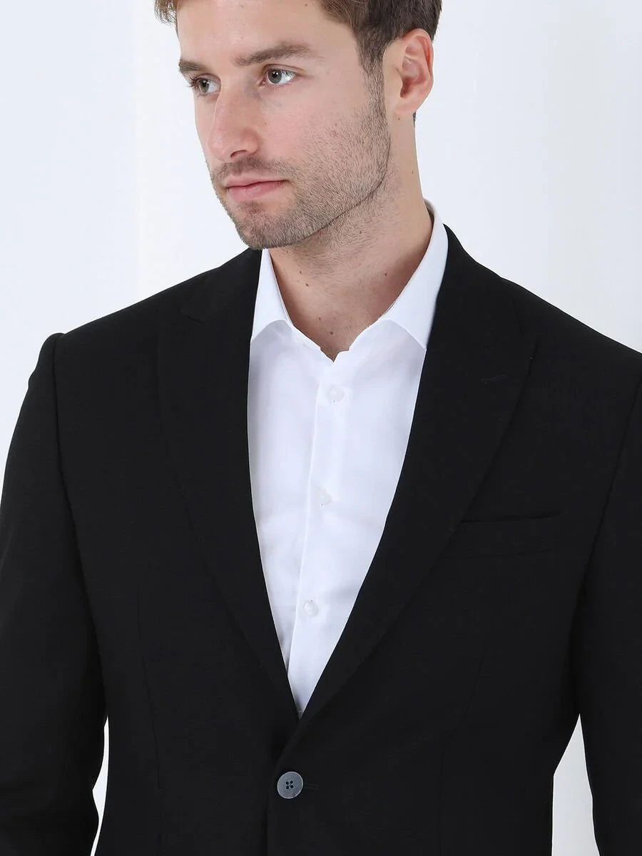 Black Plain Modern Fit Suit - 5