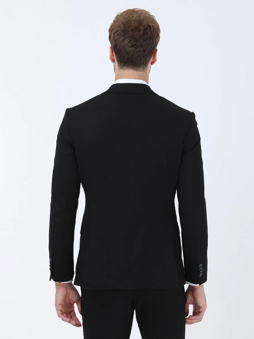 Black Plain Modern Fit Suit - 7